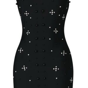Chic Strapless Black Dress with Embellishments